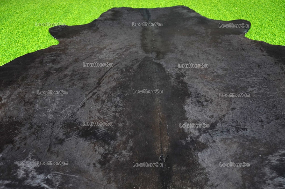 Black XLARGE (6 X 6.7 ft.) Exact As Photo Cowhide Rug | 100% Natural Cowhide Area Rug | Real Hair-on Leather Cowhide Rug | C708