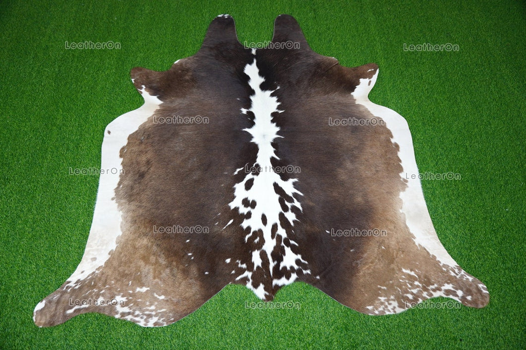 Tricolor Large (5.5 X 5.8 ft.) Exact As Photo Cowhide Area RUG | 100% Natural Cowhide Rug | Genuine Hair-on Cowhide Leather Rug | C714