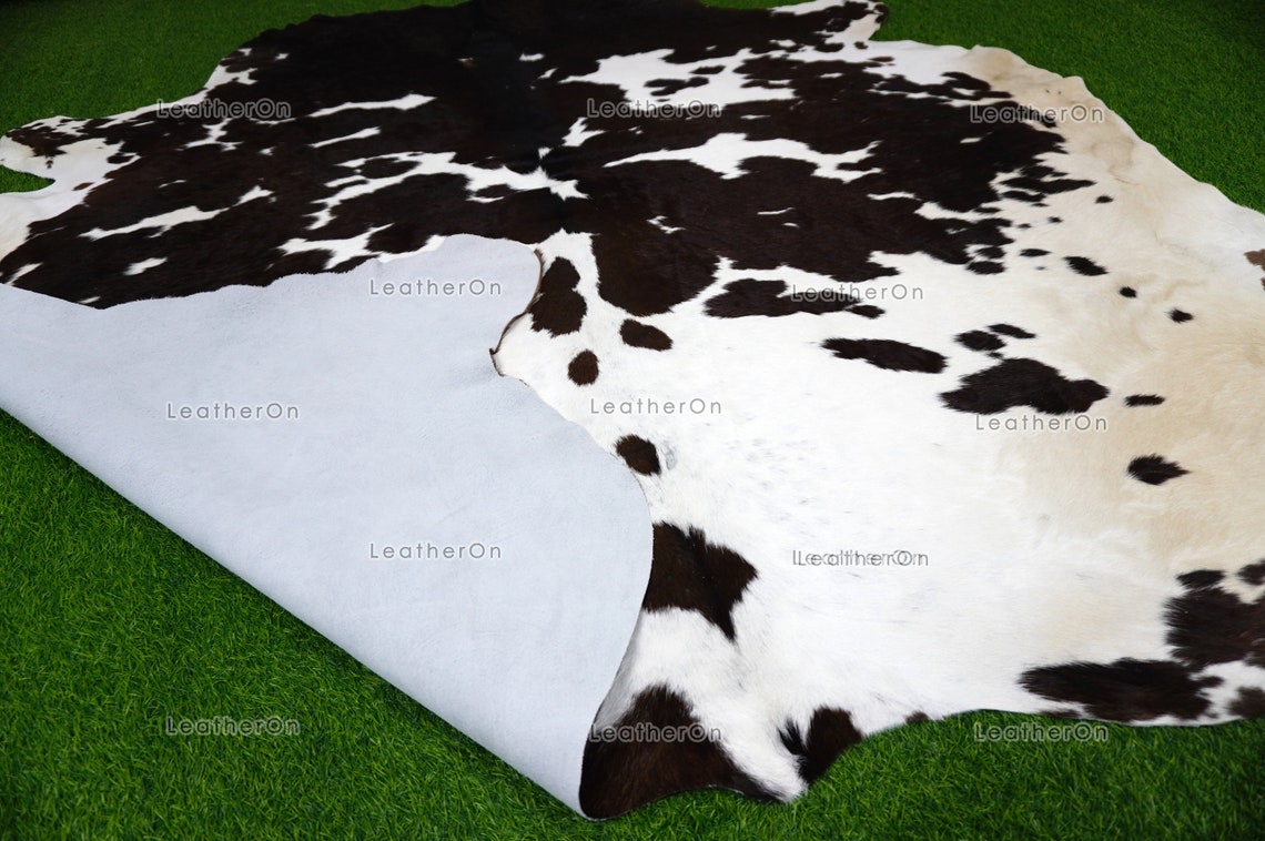 Tricolor XLARGE (6.8 X 6.6 ft.) Exact As Photo Cowhide Rug | 100% Natural Cowhide Area Rug | Real Hair-on Leather Cowhide Rug | C719
