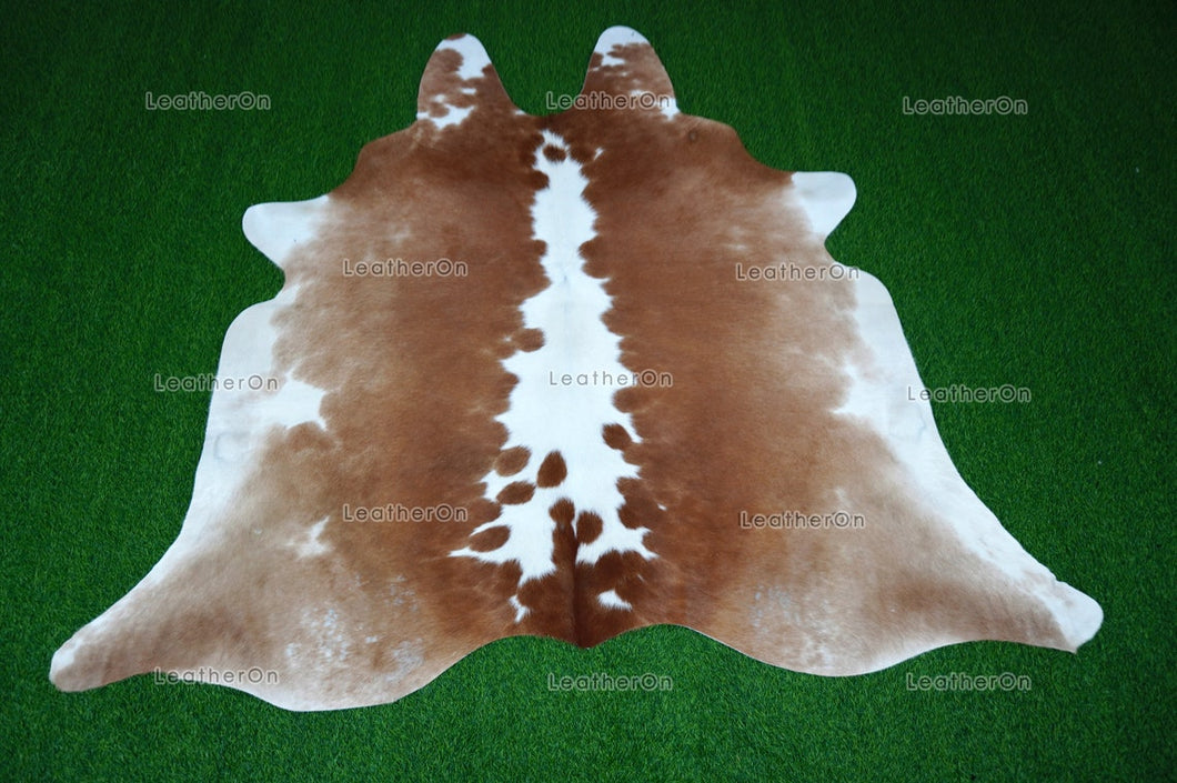 Brown White Large (5.5 X 5.8 ft.) Exact As Photo Cowhide Area RUG | 100% Natural Cowhide Rug | Genuine Hair-on Cowhide Leather Rug | C735