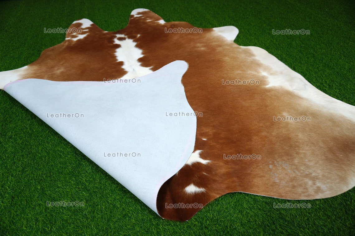 Brown White Large (5.5 X 5.8 ft.) Exact As Photo Cowhide Area RUG | 100% Natural Cowhide Rug | Genuine Hair-on Cowhide Leather Rug | C735
