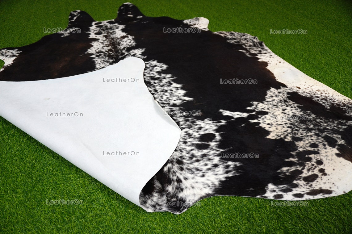 Tricolor XLARGE (6 X 6 ft.) Exact As Photo Cowhide Rug | 100% Natural Cowhide Area Rug | Real Hair-on Leather Cowhide Rug | C742