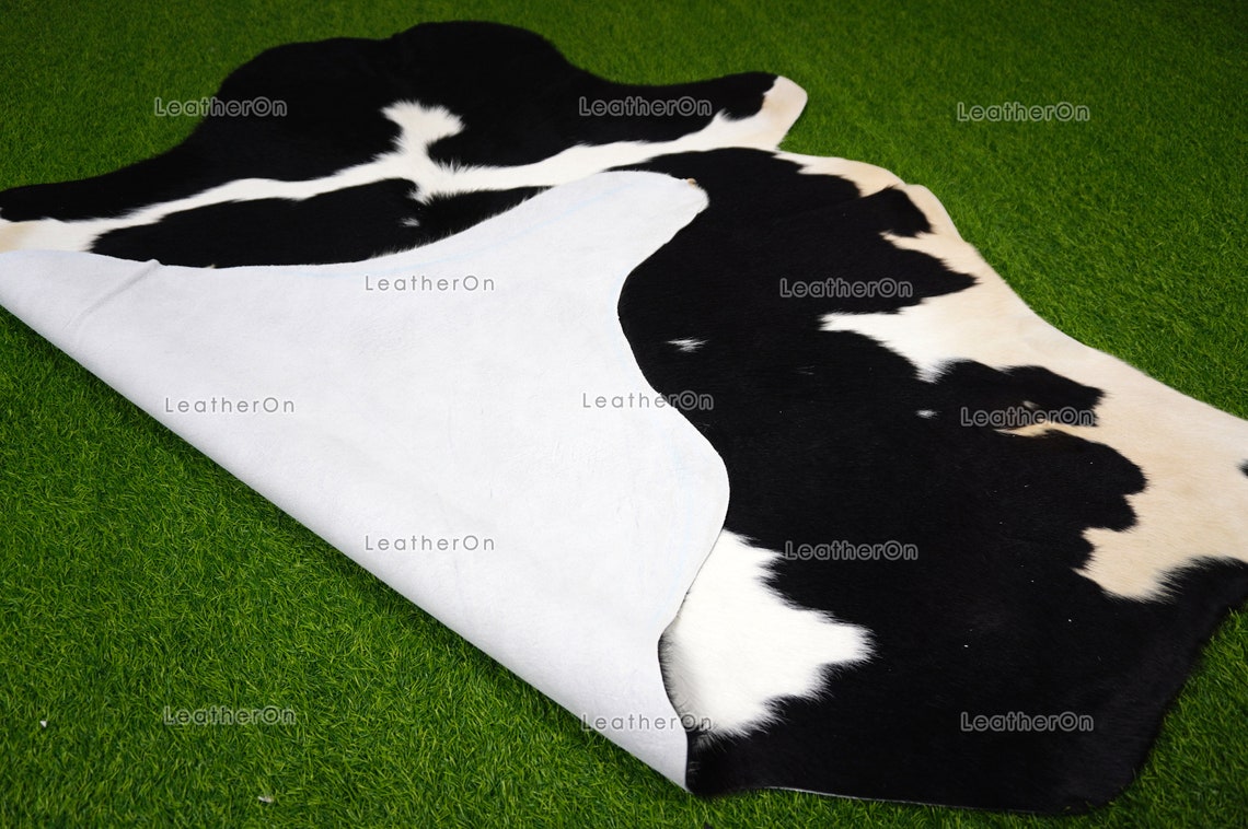 Black White Medium (5 X 5.4 ft.) Exact As Photo Cowhide RUG | 100% Natural Cowhide Area Rug | Genuine Hair-on Cowhide Leather Rug | C745