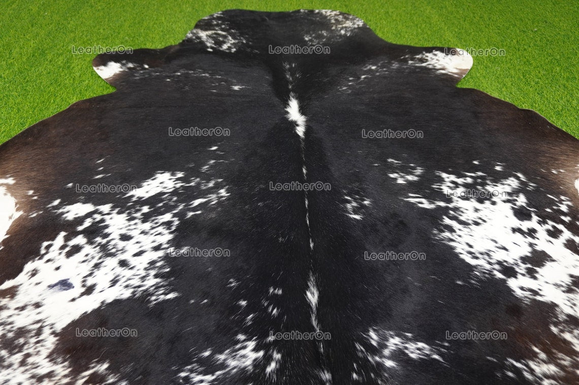 Black White Large (5 X 5.6 ft.) Exact As Photo Cowhide Area RUG | 100% Natural Cowhide Rug | Genuine Hair-on Cowhide Leather Rug | C746