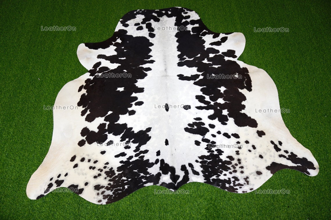 Black White Large (5 X 5.8 ft.) Exact As Photo Cowhide Area RUG | 100% Natural Cowhide Rug | Genuine Hair-on Cowhide Leather Rug | C755