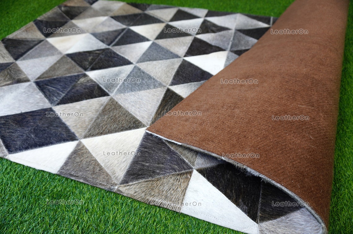 HANDMADE 100% Natural COWHIDE AREA RUG | Cowhide Leather Patchwork Rug | Real Cowhide Hallway Runner | Hair on Leather Carpet | PR154