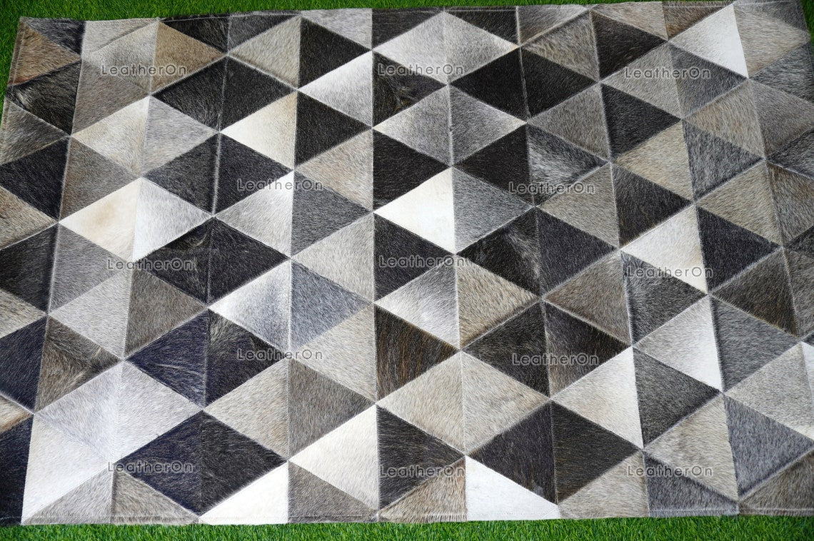 HANDMADE 100% Natural COWHIDE AREA RUG | Cowhide Leather Patchwork Rug | Real Cowhide Hallway Runner | Hair on Leather Carpet | PR154