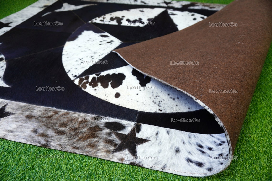 HANDMADE 100% Natural COWHIDE AREA RUG | Cowhide Patchwork Rug | Real Cowhide Hallway Runner | Hair on Leather Carpet | PR140