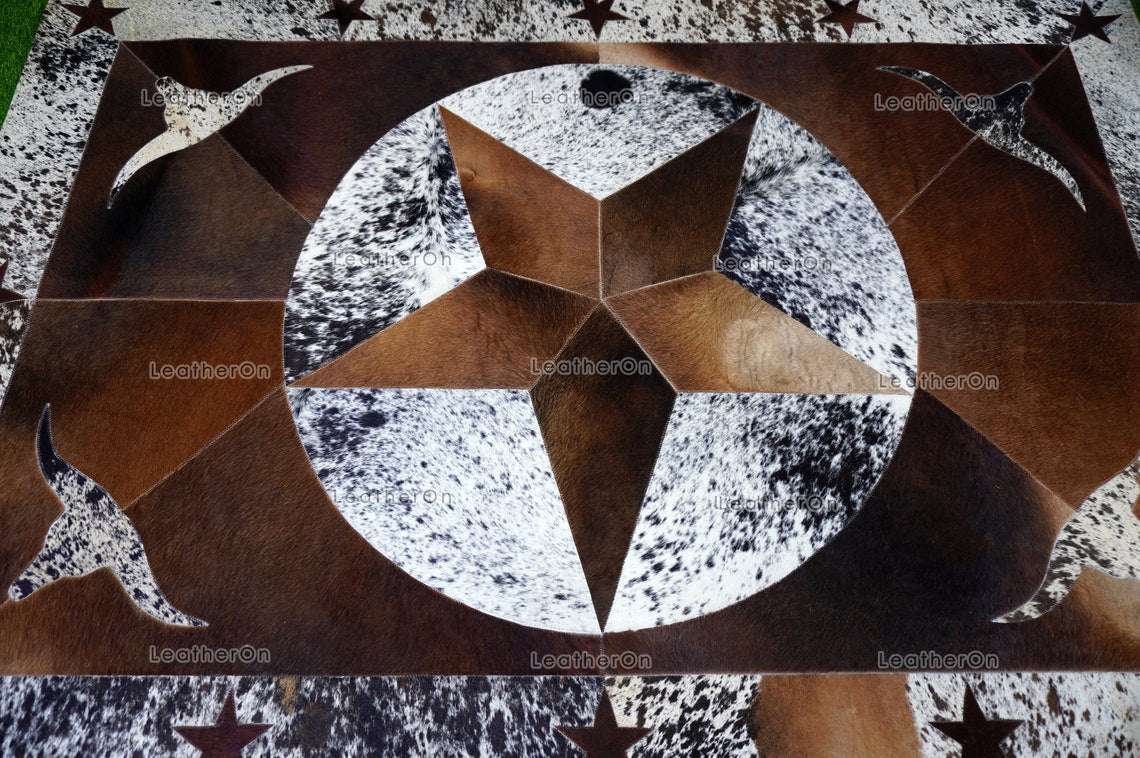 HANDMADE 100% Natural COWHIDE Area RUG (4 X 6 ft.) | Patchwork Hair on Cowhide Leather Area Rug | Exact as Photo | PR141