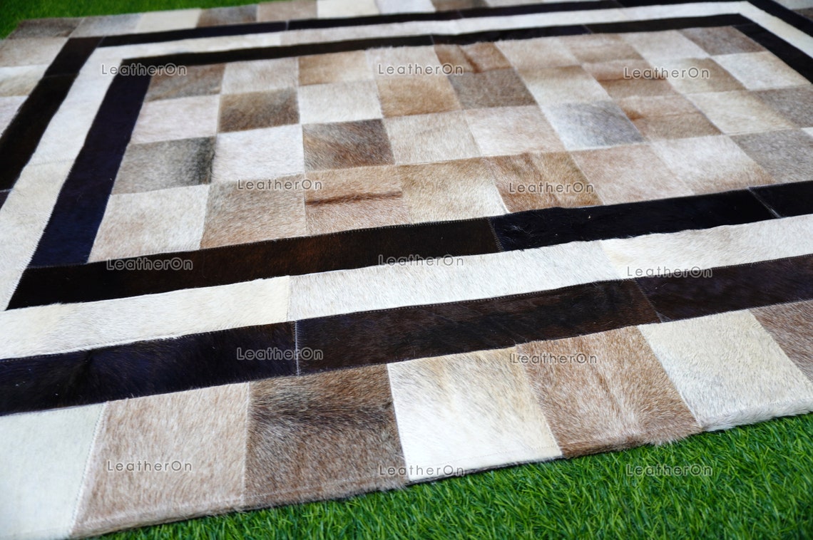 HANDMADE 100% Natural COWHIDE RUG (3 X 5 ft.) | Patchwork Hair on Cowhide Leather Area Rug | Exact as Photo | PR144