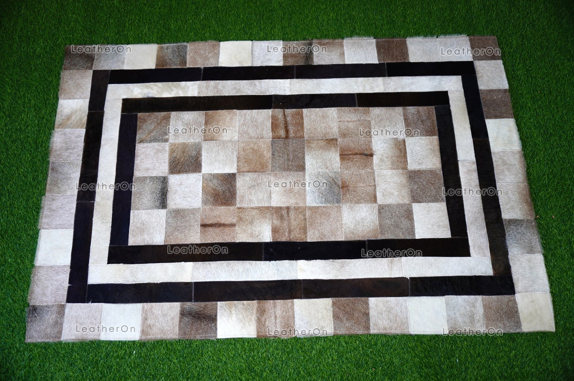 HANDMADE 100% Natural COWHIDE RUG (3 X 5 ft.) | Patchwork Hair on Cowhide Leather Area Rug | Exact as Photo | PR144