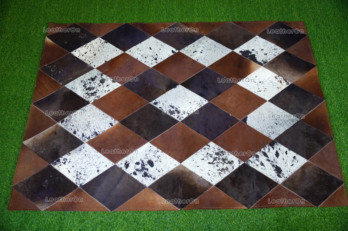 HANDMADE 100% Natural COWHIDE Area RUG (4 X 6 ft.) | Patchwork Hair on Cowhide Leather Area Rug | Exact as Photo | PR145
