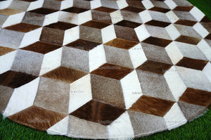 3D HANDMADE 100% Natural COWHIDE RUG (4 X 4 ft.) | 3D Patchwork Cowhide Area Rug | Real Hair on Leather Cowhide Area Rug | PR146