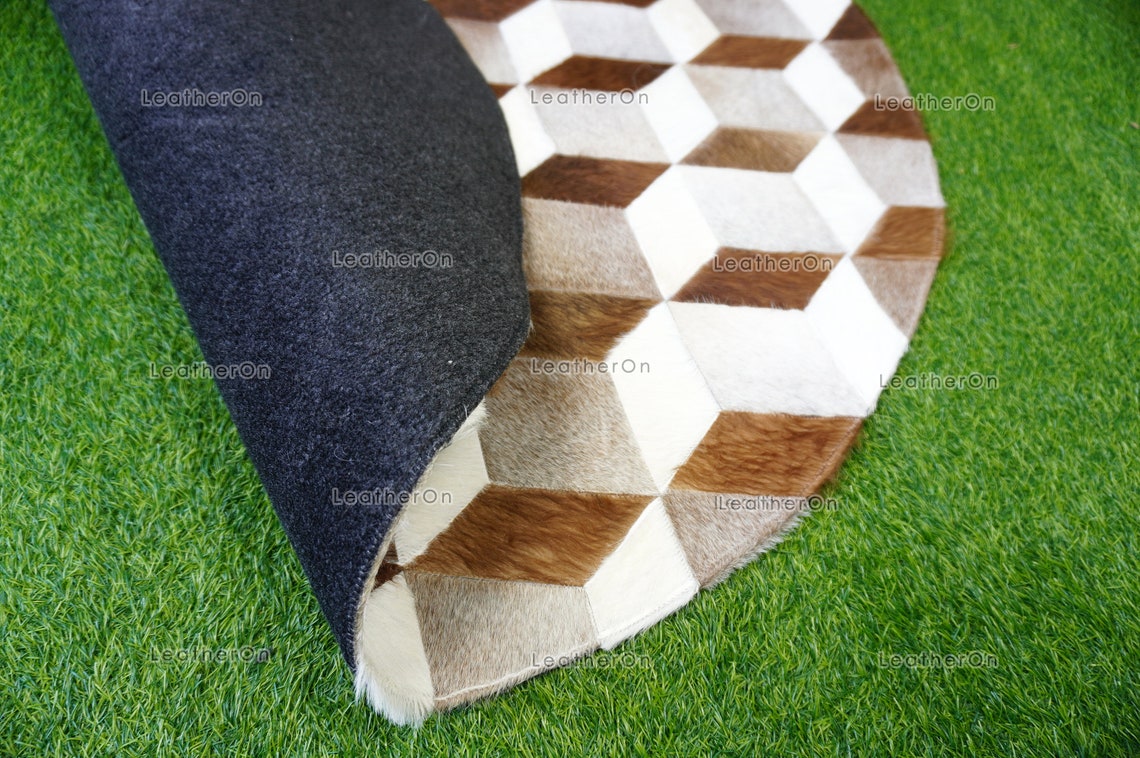 3D HANDMADE 100% Natural COWHIDE RUG (4 X 4 ft.) | 3D Patchwork Cowhide Area Rug | Real Hair on Leather Cowhide Area Rug | PR146