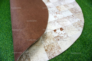 HANDMADE 100% Natural COWHIDE RUG (4 X 4 ft.) | Patchwork Cowhide Area Rug | Real Hair on Leather Cowhide Area Rug | PR147