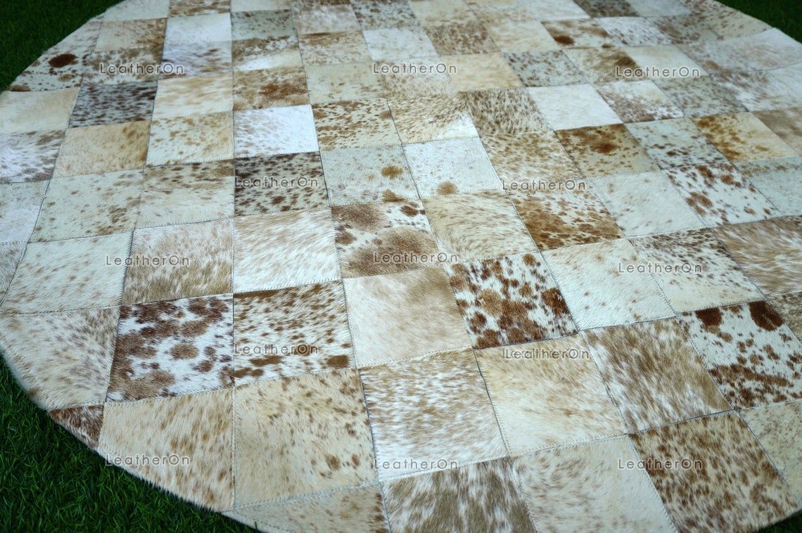 HANDMADE 100% Natural COWHIDE RUG (4 X 4 ft.) | Patchwork Cowhide Area Rug | Real Hair on Leather Cowhide Area Rug | PR147