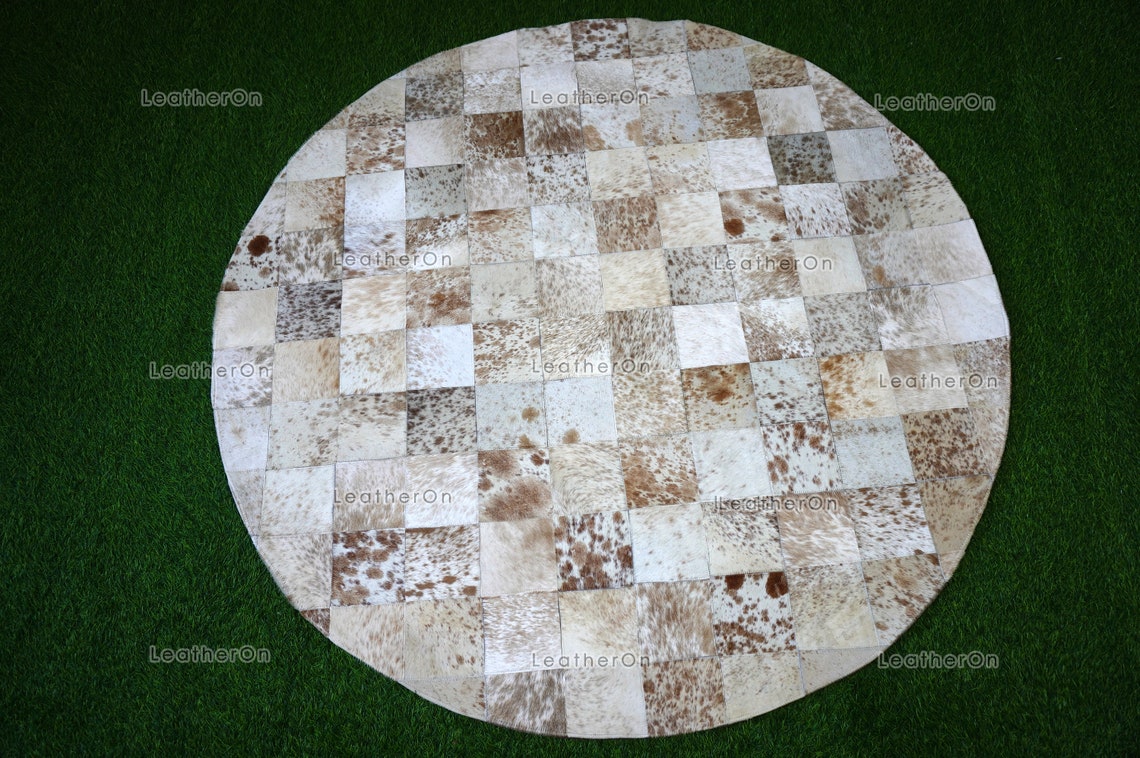 HANDMADE 100% Natural COWHIDE RUG (4 X 4 ft.) | Patchwork Cowhide Area Rug | Real Hair on Leather Cowhide Area Rug | PR147
