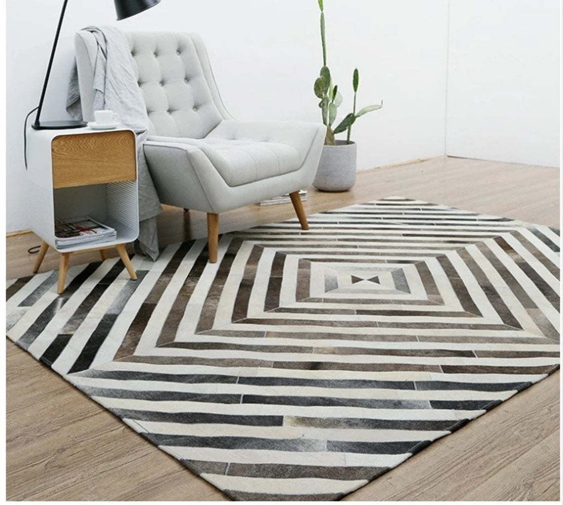 HANDMADE 100% Natural COWHIDE RUG | Patchwork Cowhide Area Rug | Real Cowhide Hallway Runner | Hair on Leather Cowhide Carpet | PR208