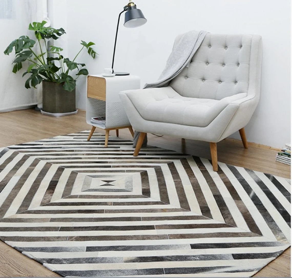 HANDMADE 100% Natural COWHIDE RUG | Patchwork Cowhide Area Rug | Real Cowhide Hallway Runner | Hair on Leather Cowhide Carpet | PR208