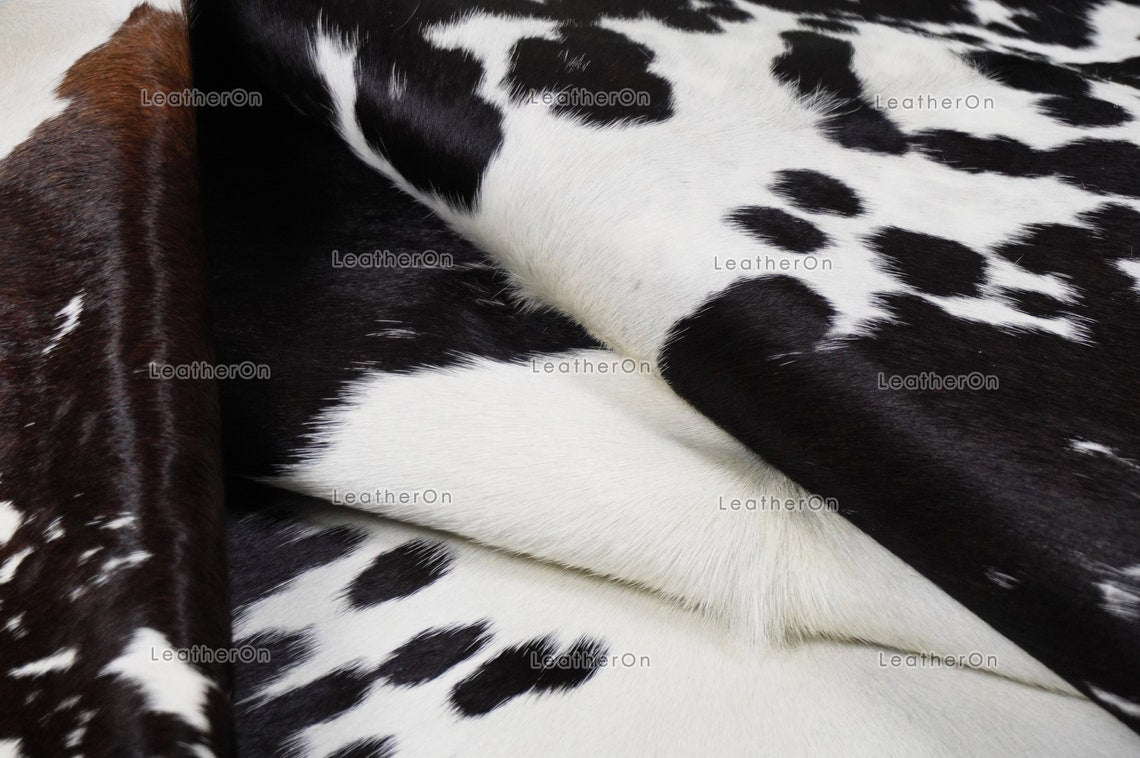 Black White Small (4.7 X 4.9 ft.) Exact As Photo Cowhide Rug | 100% Natural Cowhide Area Rug | Real Hair-on Leather Cowhide Rug | C803