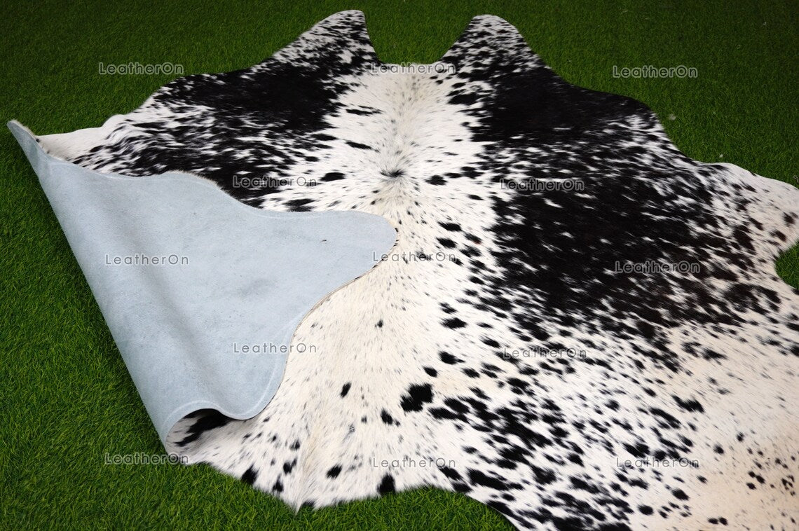 Black White Medium (5 X 5.6 ft.) Exact As Photo Cowhide RUG | 100% Natural Cowhide Area Rug | Genuine Hair-on Cowhide Leather Rug | C806