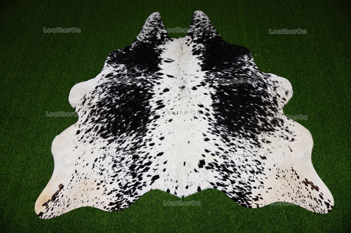 Black White Medium (5 X 5.6 ft.) Exact As Photo Cowhide RUG | 100% Natural Cowhide Area Rug | Genuine Hair-on Cowhide Leather Rug | C806