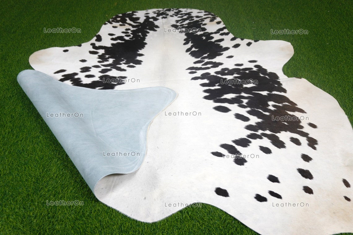 Black White Medium (5 X 5 ft.) Exact As Photo Cowhide RUG | 100% Natural Cowhide Area Rug | Genuine Hair-on Cowhide Leather Rug | C808