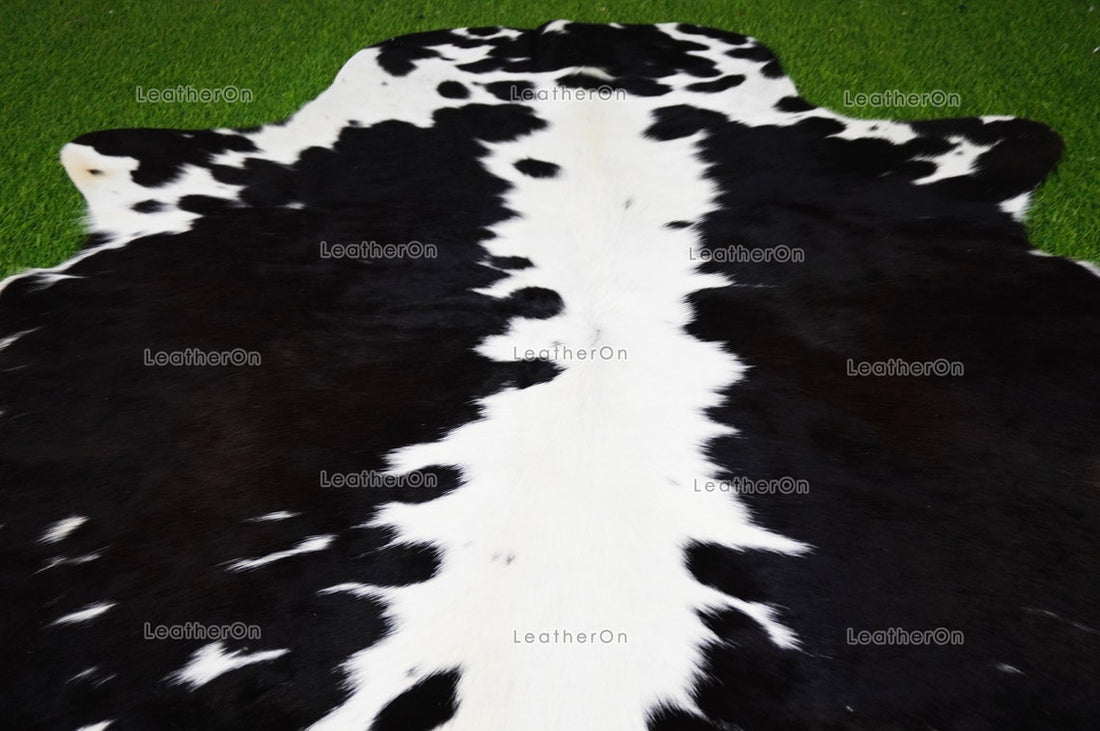 Black White Medium (5 X 5 ft.) Exact As Photo Cowhide RUG | 100% Natural Cowhide Area Rug | Genuine Hair-on Cowhide Leather Rug | C811