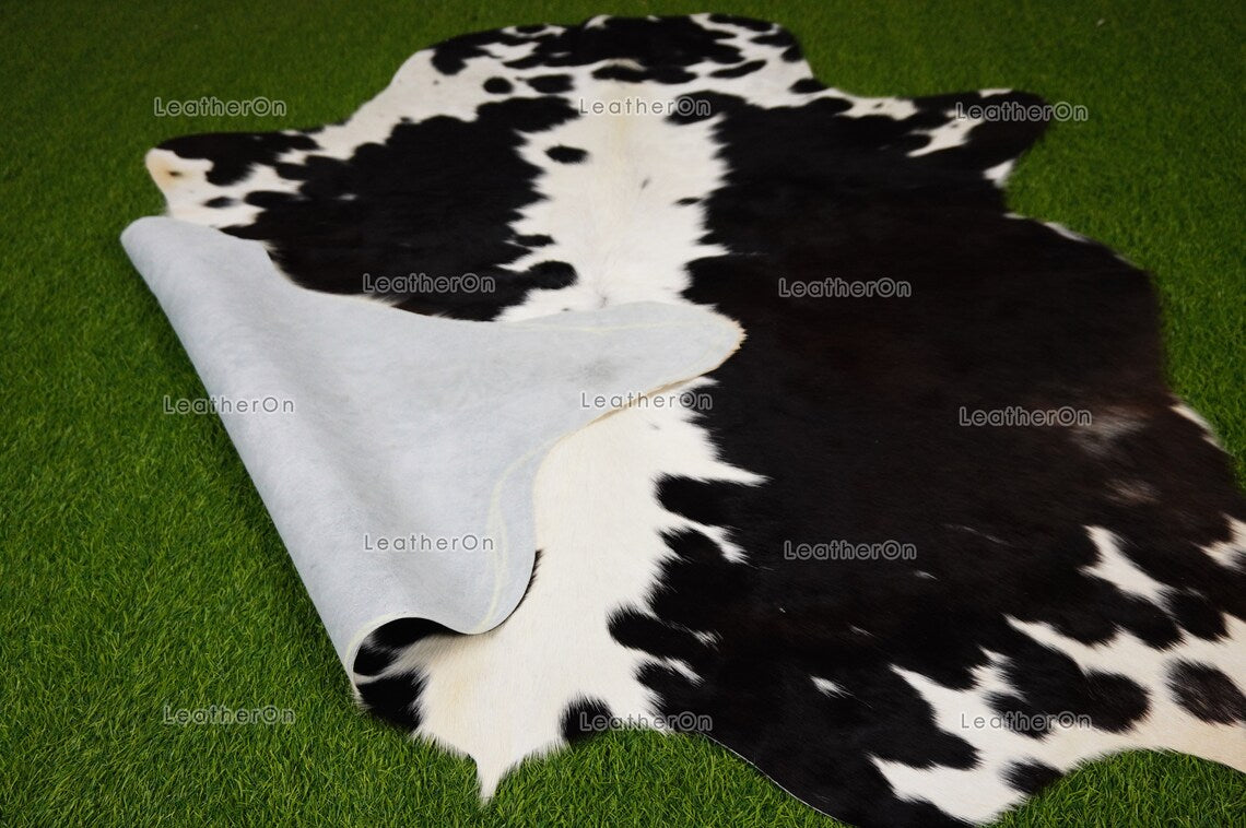 Black White Medium (5 X 5 ft.) Exact As Photo Cowhide RUG | 100% Natural Cowhide Area Rug | Genuine Hair-on Cowhide Leather Rug | C811