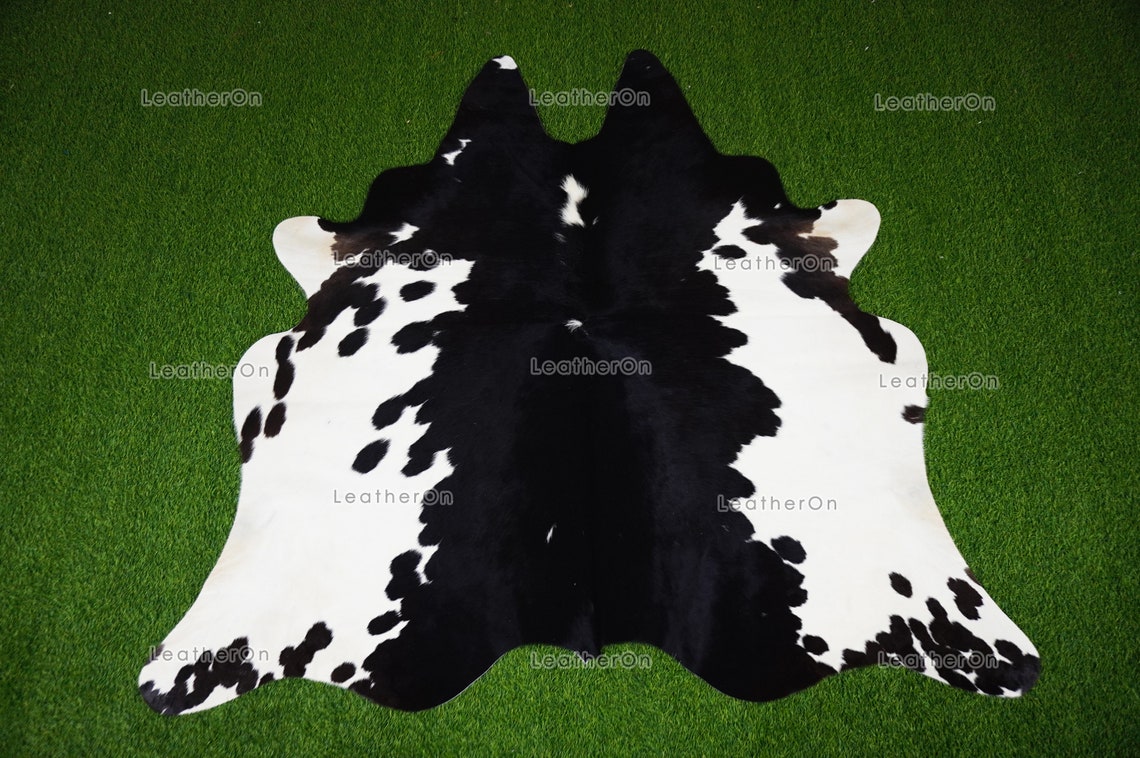 Black White Medium (5 X 5 ft.) Exact As Photo Cowhide RUG | 100% Natural Cowhide Area Rug | Genuine Hair-on Cowhide Leather Rug | C812