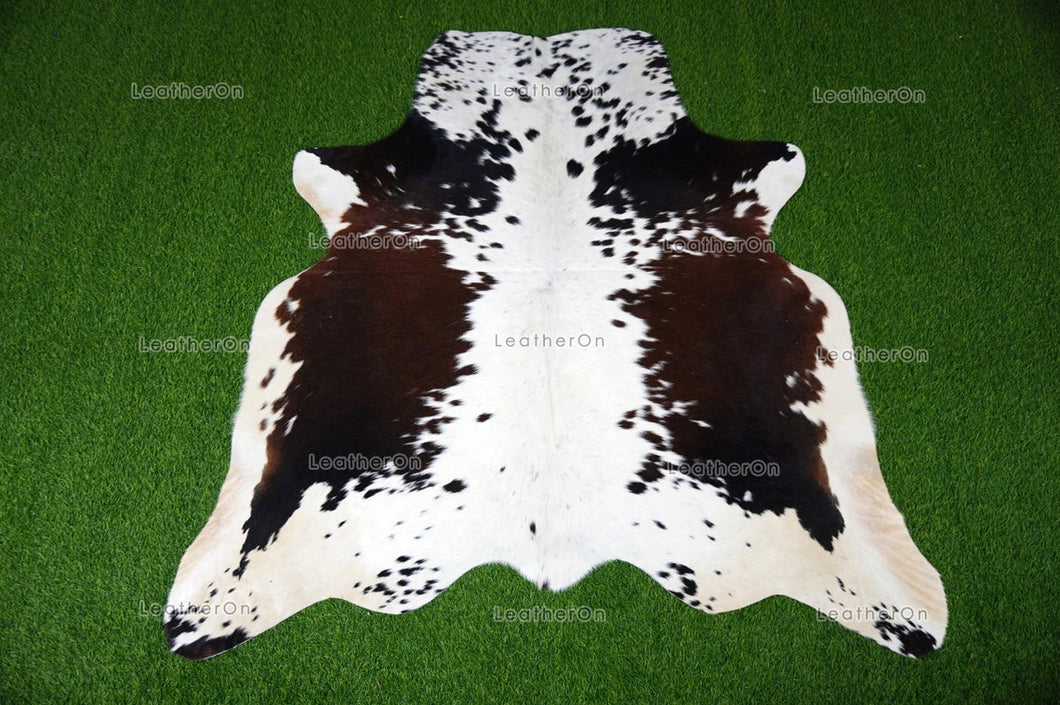 Tricolor Small (4.4 X 4.5 ft.) Exact As Photo Cowhide Rug | 100% Natural Cowhide Area Rug | Real Hair-on Leather Cowhide Rug | C816