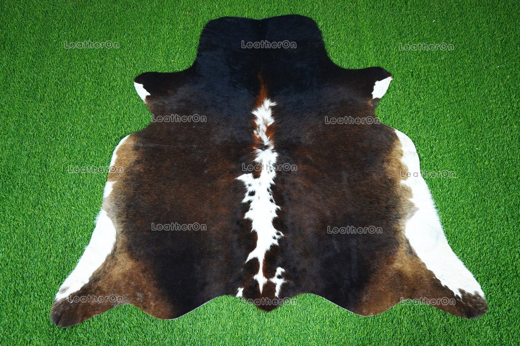 Tricolor Small (4 X 4.7 ft.) Exact As Photo Cowhide Area Rug | 100% Natural Cowhide Rug | Real Hair-on Leather Cowhide Rug | C817