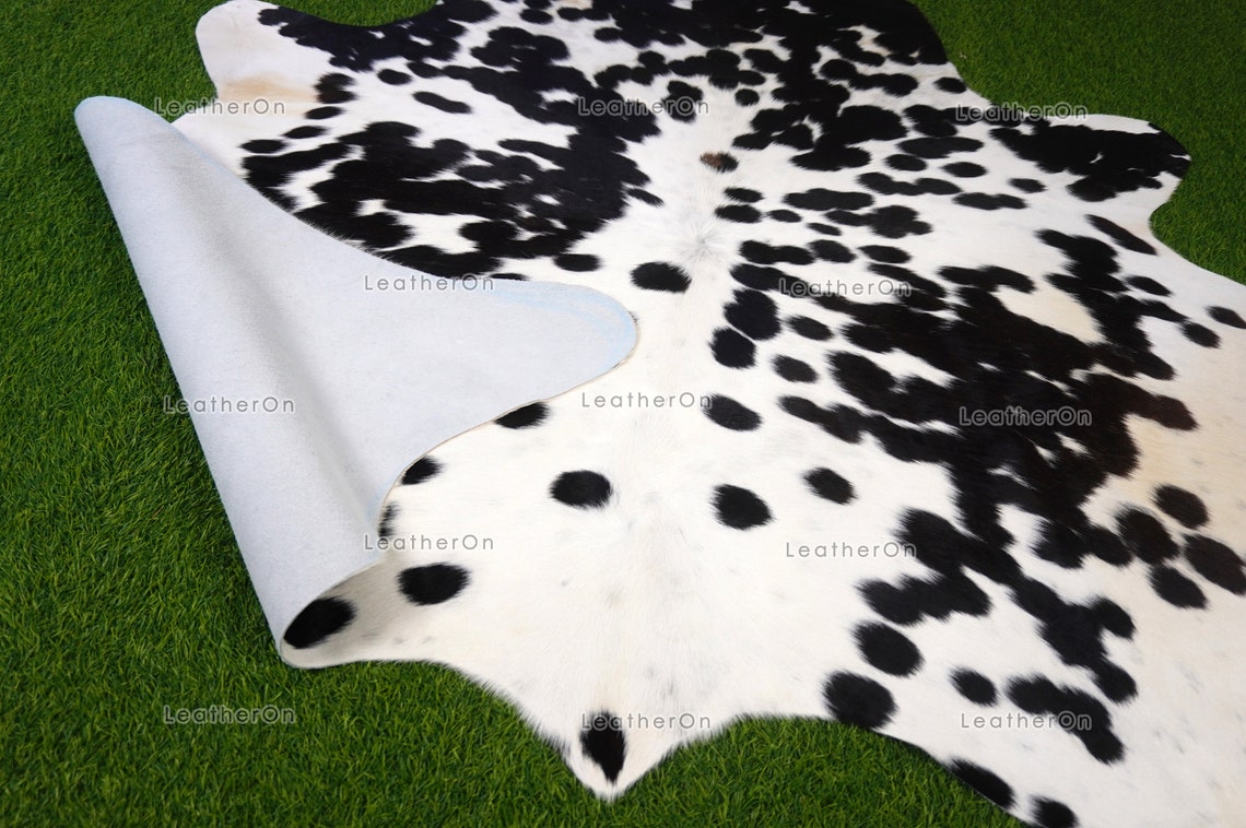Black White Medium (5 X 5.5 ft.) Exact As Photo Cowhide RUG | 100% Natural Cowhide Area Rug | Genuine Hair-on Cowhide Leather Rug | C822
