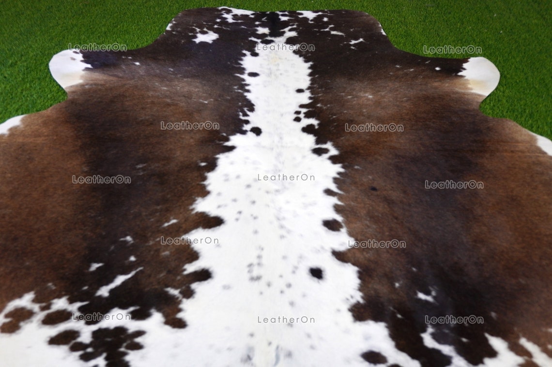 Tricolor Large (5.3 X 5.7 ft.) Exact As Photo Cowhide Area RUG | 100% Natural Cowhide Rug | Genuine Hair-on Cowhide Leather Rug | C824