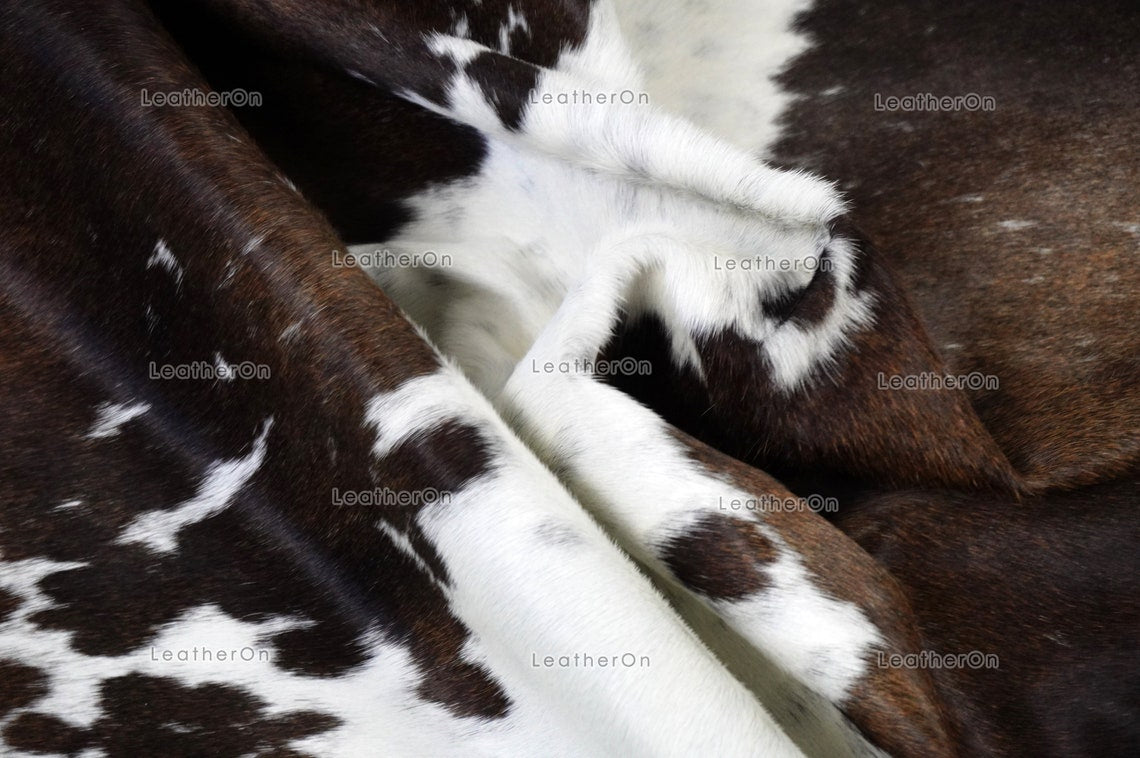 Tricolor Large (5.3 X 5.7 ft.) Exact As Photo Cowhide Area RUG | 100% Natural Cowhide Rug | Genuine Hair-on Cowhide Leather Rug | C824