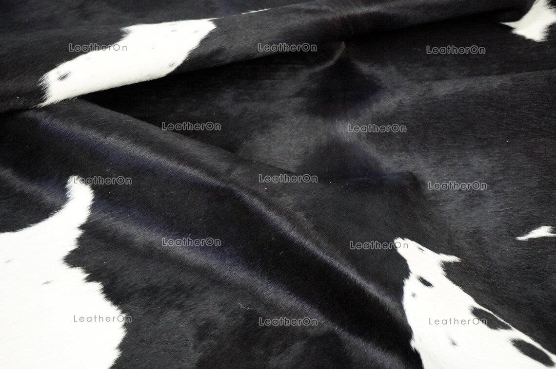 Black White Small (3.9 X 4 ft.) Exact As Photo Cowhide Area Rug | 100% Natural Cowhide Rug | Real Hair-on Leather Cowhide Rug | C827