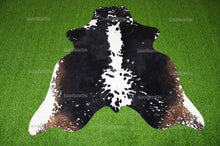 Load image into Gallery viewer, Tricolor Cowhide (5 X 5 ft.) Medium Size Exact As Photo Cowhide RUG | 100% Natural Cowhide Rug | Real Hair-on Cowhide Leather Rug | C837
