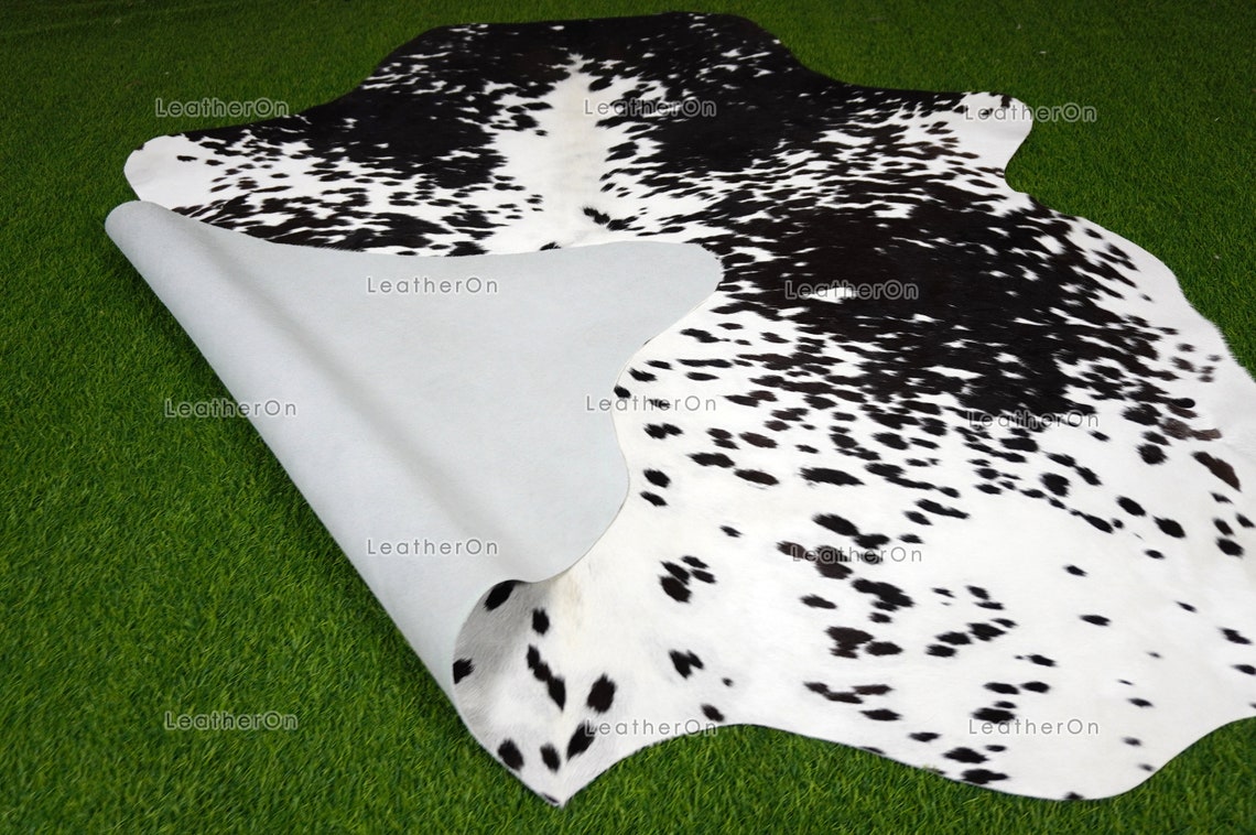 Black White XLARGE (5.7 X 6 ft.) Exact As Photo Cowhide Rug | 100% Natural Cowhide Area Rug | Real Hair-on Leather Cowhide Rug | C839