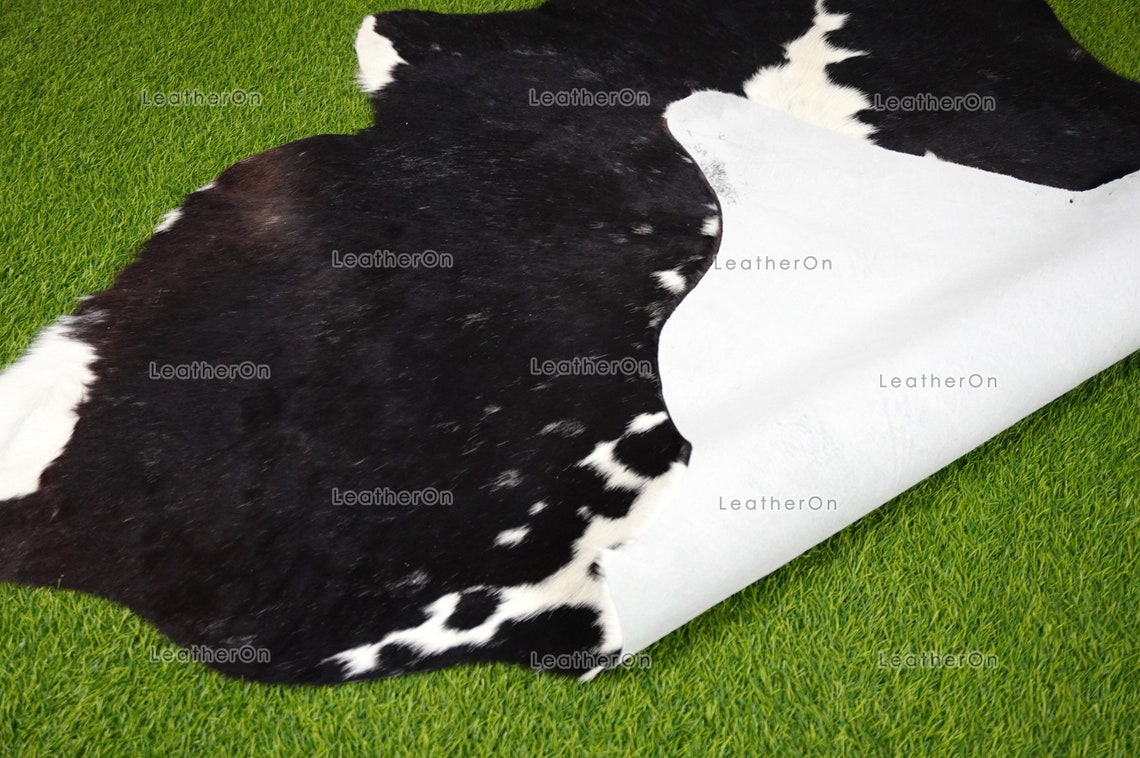 Black White Small (4 X 4.9 ft.) Exact As Photo Cowhide Rug | 100% Natural Cowhide Area Rug | Real Hair-on Leather Cowhide Rug | C840