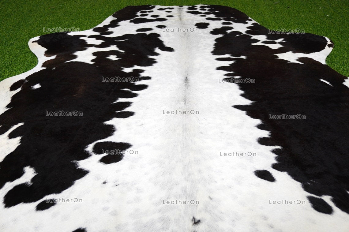 Black White XLARGE (6 X 6 ft.) Exact As Photo Cowhide Rug | 100% Natural Cowhide Area Rug | Real Hair-on Leather Cowhide Rug | C842