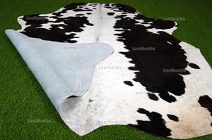 Black White XLARGE (6 X 6 ft.) Exact As Photo Cowhide Rug | 100% Natural Cowhide Area Rug | Real Hair-on Leather Cowhide Rug | C842