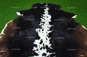 Tricolor Small (4.5 X 4.8 ft.) Exact As Photo Cowhide Rug | 100% Natural Cowhide Area Rug | Real Hair-on Leather Cowhide Rug | C843