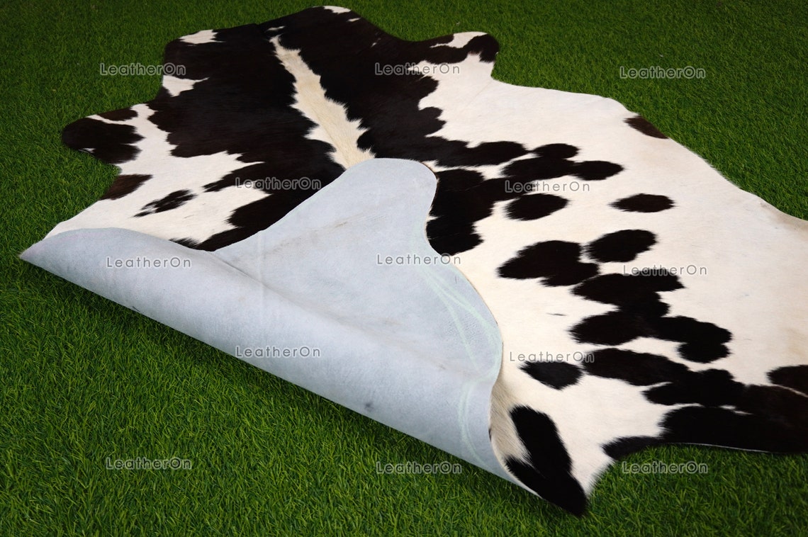 Black White Small (4.7 X 4.7 ft.) Exact As Photo Cowhide Rug | 100% Natural Cowhide Area Rug | Real Hair-on Leather Cowhide Rug | C844