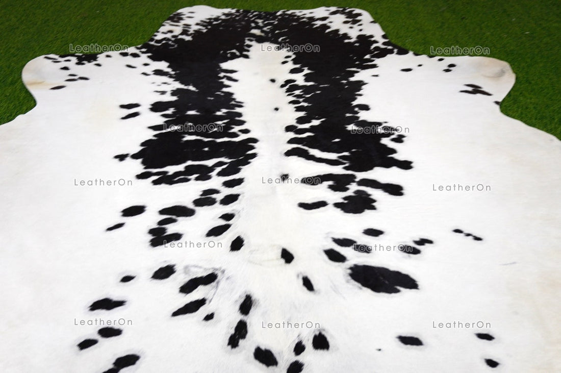 Black White Large (5.2 X 5.9 ft.) Exact As Photo Cowhide Area RUG | 100% Natural Cowhide Rug | Genuine Hair-on Cowhide Leather Rug | C845
