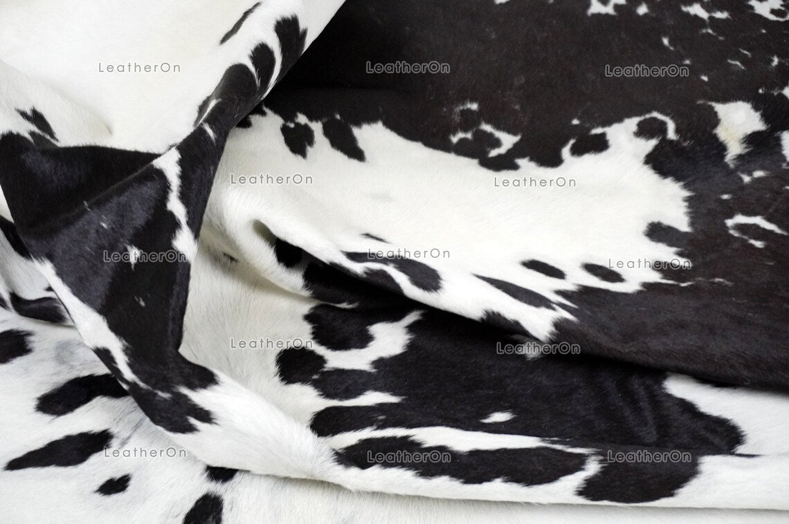 Black White Large (5.2 X 5.9 ft.) Exact As Photo Cowhide Area RUG | 100% Natural Cowhide Rug | Genuine Hair-on Cowhide Leather Rug | C845