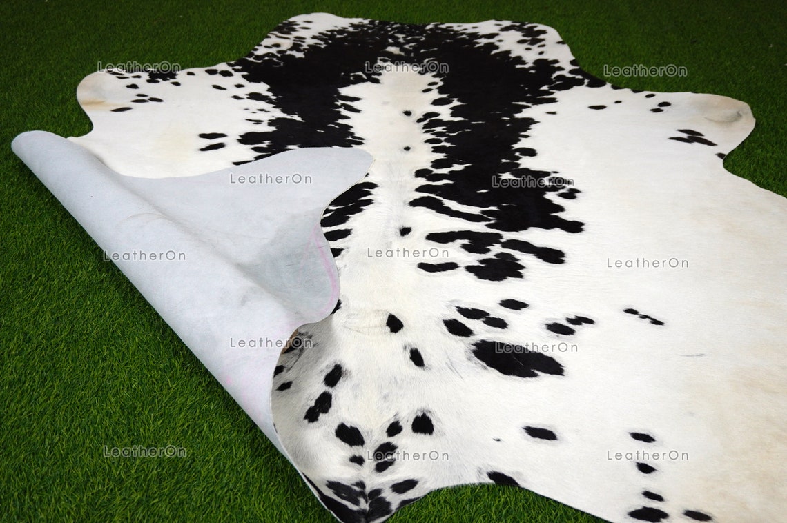 Black White Large (5.2 X 5.9 ft.) Exact As Photo Cowhide Area RUG | 100% Natural Cowhide Rug | Genuine Hair-on Cowhide Leather Rug | C845
