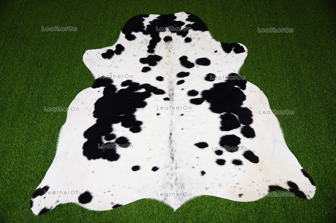 Black White Cowhide (5 X 5.5 ft) Medium Size Exact As Photo Cowhide RUG | 100% Natural Cowhide Rug | Real Hair-on Cowhide Leather Rug | C846