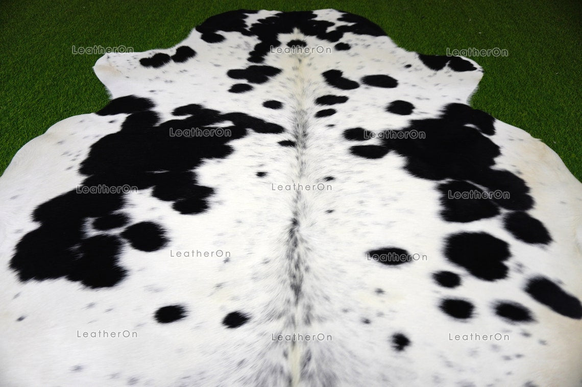 Black White Cowhide (5 X 5.5 ft) Medium Size Exact As Photo Cowhide RUG | 100% Natural Cowhide Rug | Real Hair-on Cowhide Leather Rug | C846