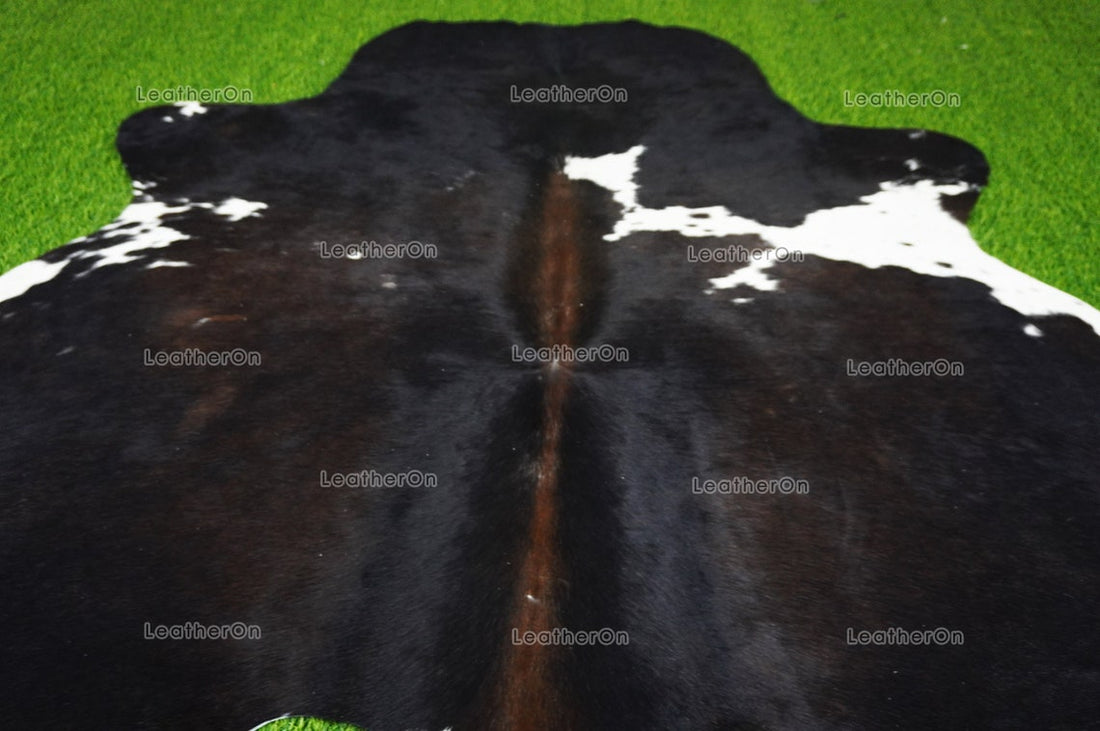 Tricolor Cowhide (5 X 5 ft.) Medium Size Exact As Photo Cowhide RUG | 100% Natural Cowhide Rug | Real Hair-on Cowhide Leather Rug | C847
