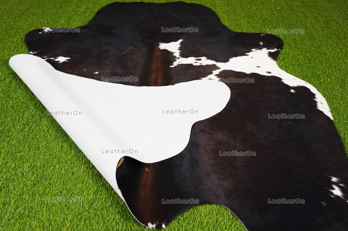 Tricolor Cowhide (5 X 5 ft.) Medium Size Exact As Photo Cowhide RUG | 100% Natural Cowhide Rug | Real Hair-on Cowhide Leather Rug | C847